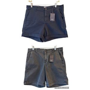 Bundle of 2 NWT GAP Girlfriend Chino Shorts Sz 10 Gray & Navy Minimalist